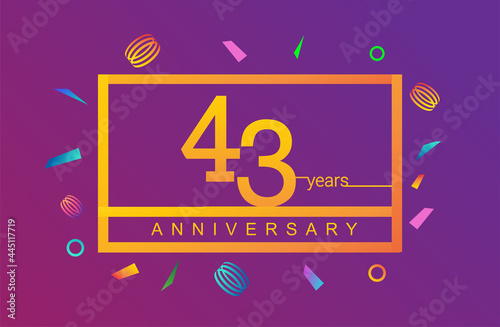 43rd years anniversary celebration white square style isolated with colorful confetti background, design for anniversary celebration.