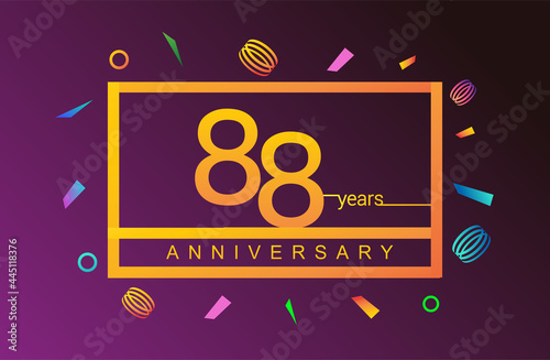 88th years anniversary celebration white square style isolated with colorful confetti background, design for anniversary celebration.