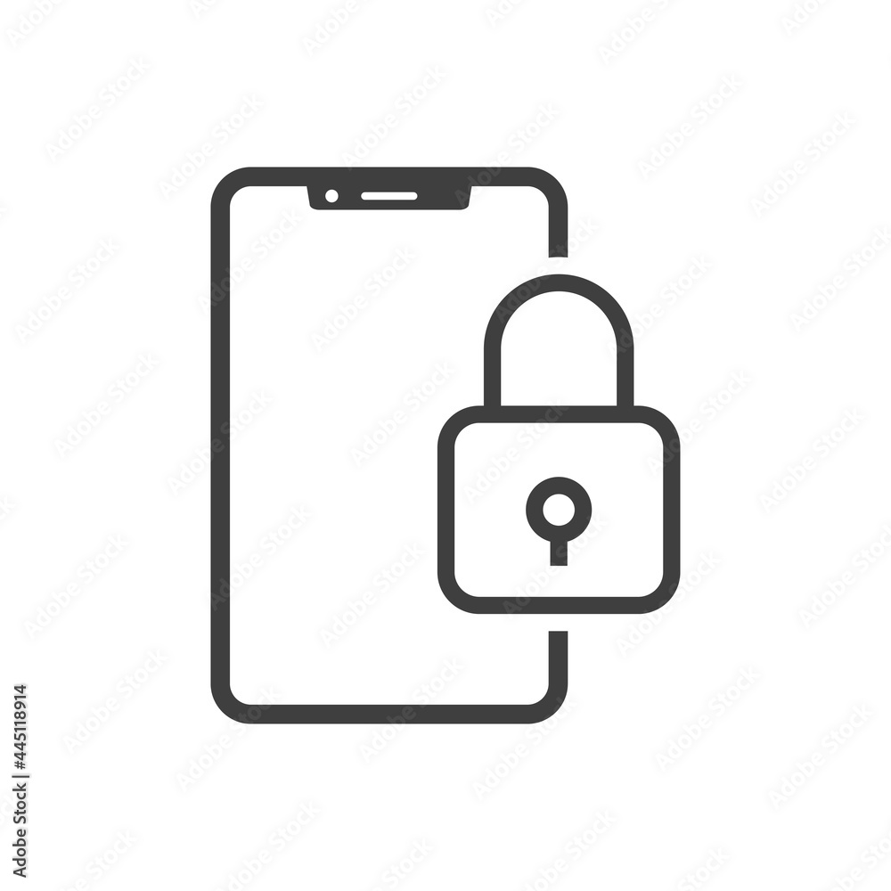 Icono smartphone con candado con lineas en color gris Icono smartphone con candado con lineas en color gris