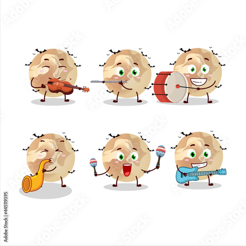 Cartoon character of halloween moon playing some musical instruments