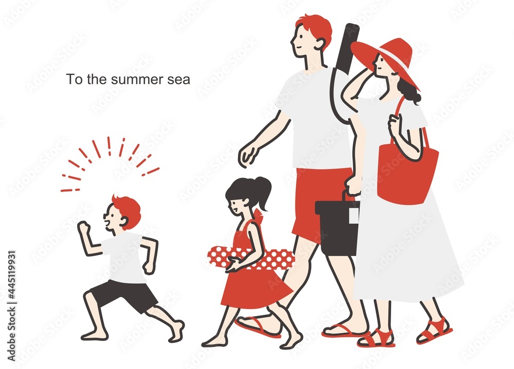 海水浴に行く家族のイラストカット ベクター 夏 夏休み 海 Stock Vector Adobe Stock