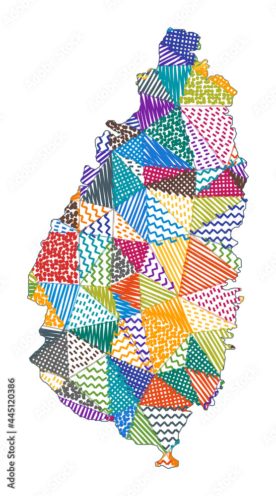 Kid style map of Saint Lucia. Hand drawn polygons in the shape of Saint Lucia. Vector illustration.