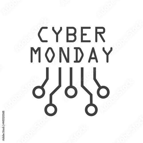 Logotipo con texto Cyber Monday con conexiones digitales con lineas en color gris