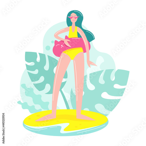 illustration of a woman in a bikini sunbathing on the beach