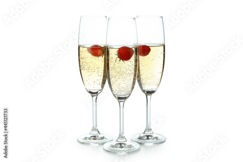 Glasses with Rossini cocktail isolated on white background