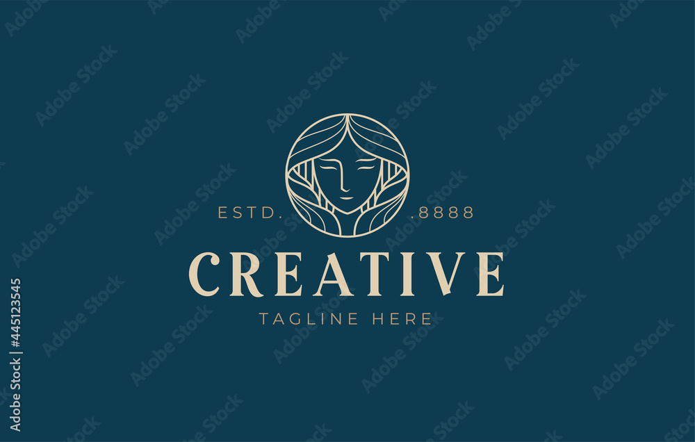 Beautiful Women Hairstyles Logo Design Template. Female head with beautiful straight hair Symbol Icon Line Art Vector