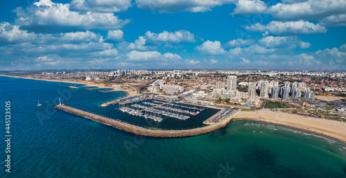 Fototapeta Naklejka Na Ścianę i Meble -  Panorama view of Ashkelon City aerial view