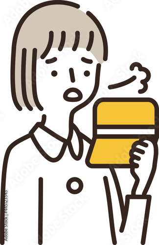 Illustration of a woman who is sad after checking the amount stated in the passbook. 