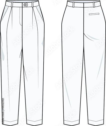 Ladies Formal Pant and Casual Pant Front and Back Sides Vector, Flat Drawing, Sketch, Template, Technical Drawing, Silhouette. Ladies Trouser.