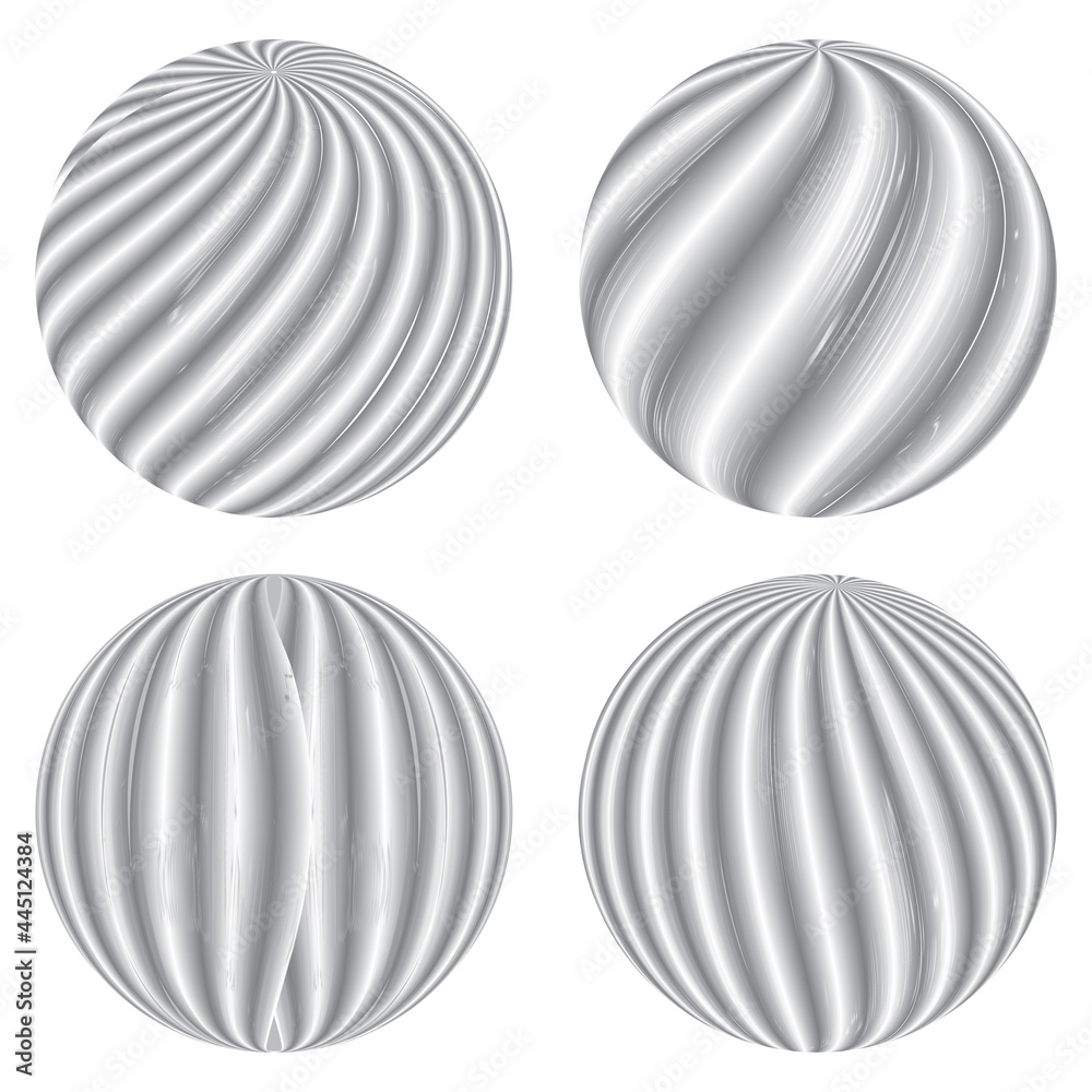 Set of Decorative sphere. Abstract round Striped design element