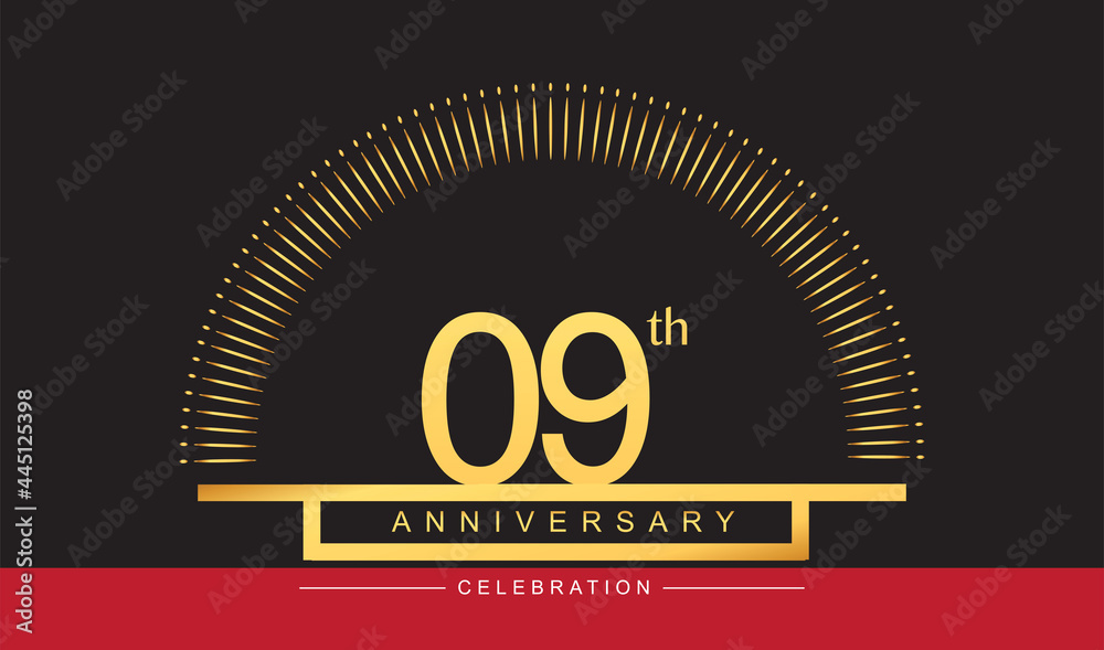 Fototapeta premium 9th years golden anniversary logo celebration with firework elegant design for anniversary celebration.