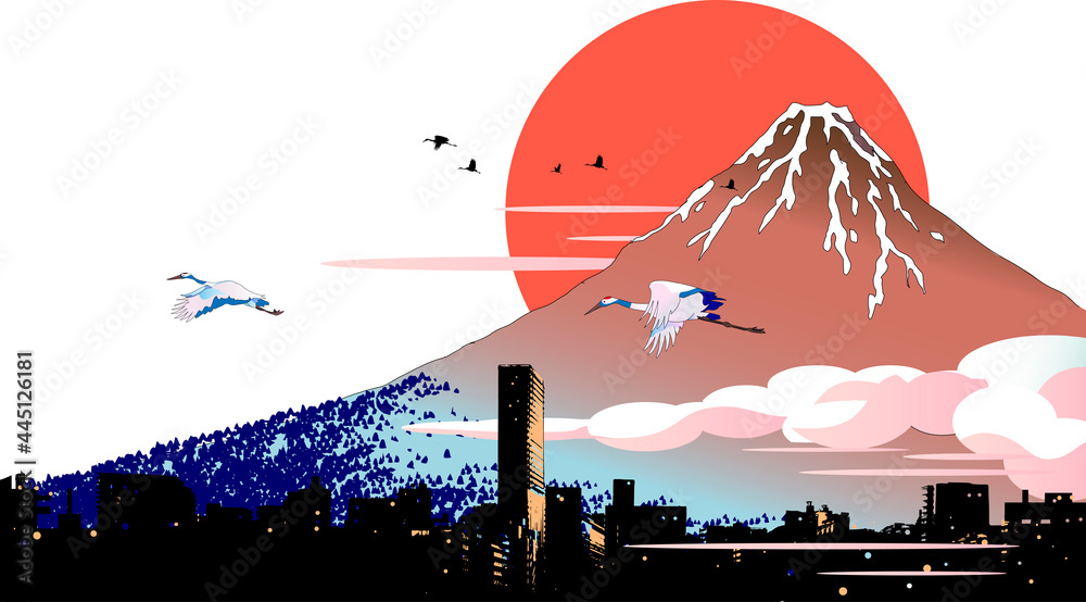 浮世絵の富士山と初日の出の背景 Stock ベクター | Adobe Stock
