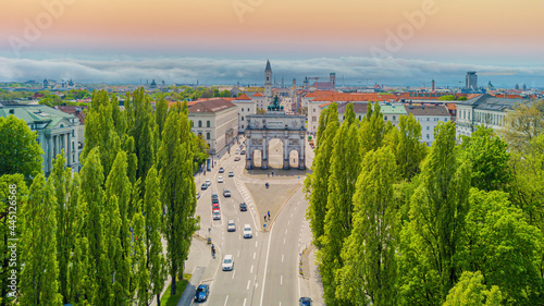 Aerial view of the Siegestor in Munich, Germany photo