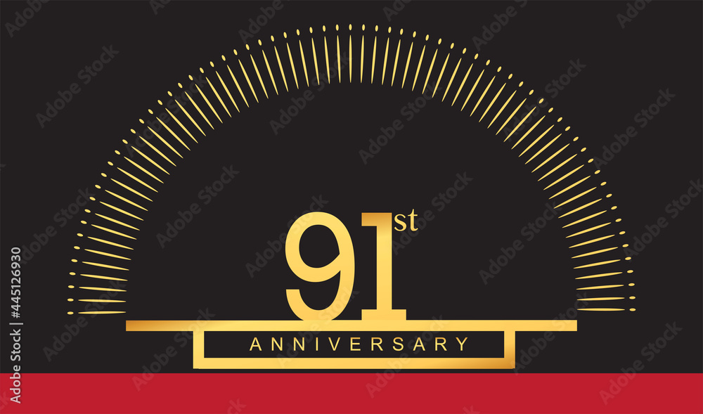 Naklejka premium 91st years golden anniversary logo celebration with firework elegant design for anniversary celebration.