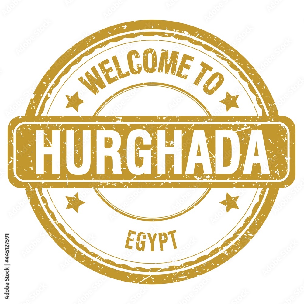 Obraz premium WELCOME TO HURGHADA - EGYPT, words written on dark yellow stamp