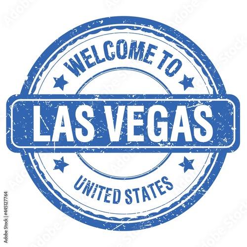 Photography WELCOME TO LAS VEGAS - UNITED STATES, words written on light blue stamp