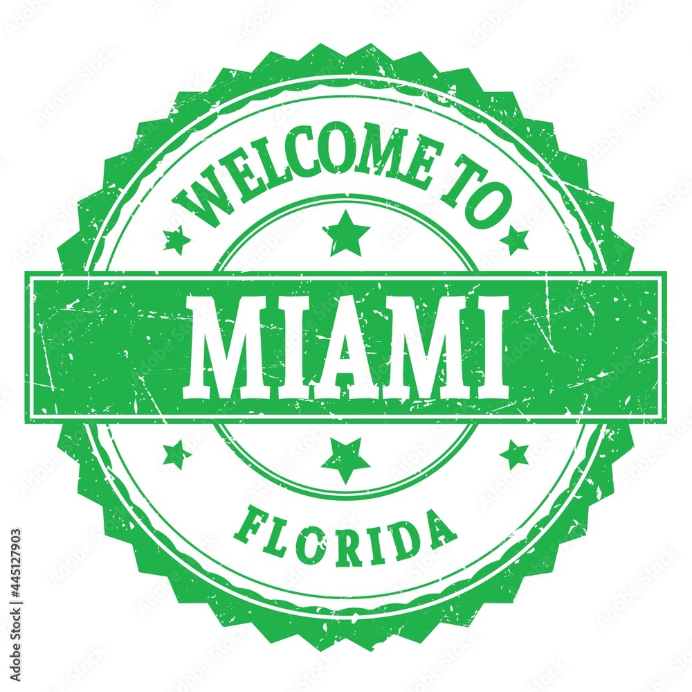 Obraz premium WELCOME TO MIAMI - FLORIDA, words written on green stamp