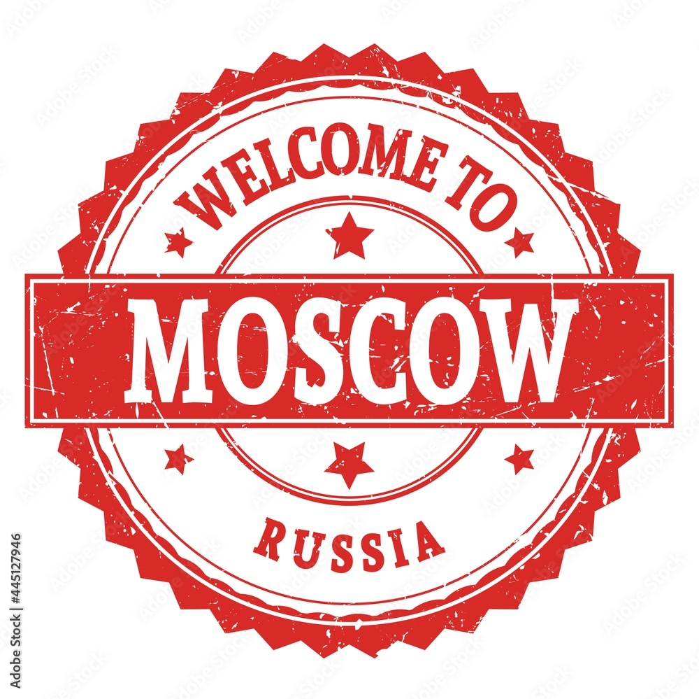 Obraz premium WELCOME TO MOSCOW - RUSSIA, words written on russian red stamp