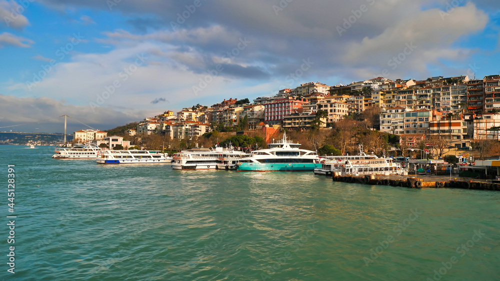View of Bosphorus Strait in Istanbul, Turkey. Bosphorus strait separates the European part from the Asian part of Istanbul.
