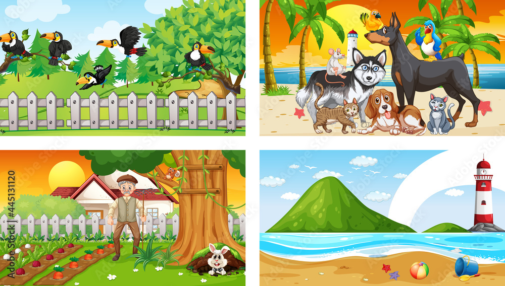 Fototapeta premium Four different nature horizontal scene