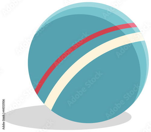 Children s toy ball for playing soccer and games outdoors. Round rubber sports equipment vector illustration. Blue ball with colored stripes. Object for playing during recreation at sea or beach