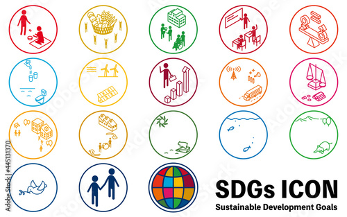 SDGs、17目標のピクトグラムアイコン、丸型