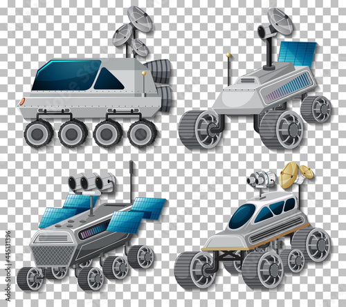 Set of different satellites on transparent background