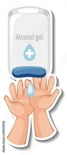 A sticker template with hands using alcohol gel isolated