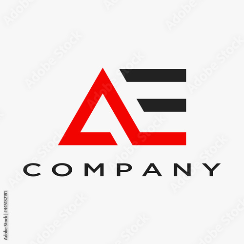 AE initial letter design vector logo, pyramid style black and red color combination