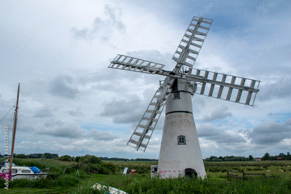 Close up of the sails of Thurne Mill; a famous landmark in the Norfolk Broads. Close up of the sails of Thurne Mill; a famous landmark in the Norfolk Broads.