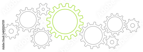 Grafische Zahnräder Banner Kontur Grau Grün