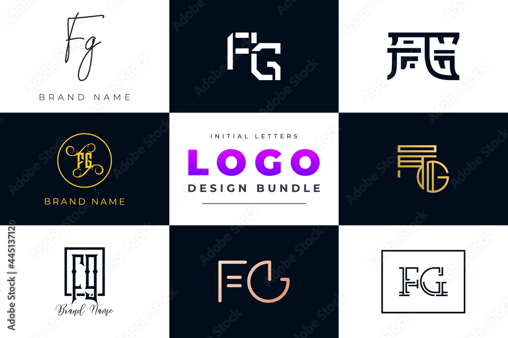 Set of collection Initial Letters FG Logo Design.