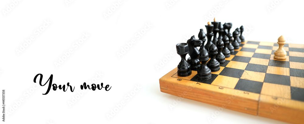 Chess on a wooden board isolated on a white background Chess on a wooden board isolated on a white background