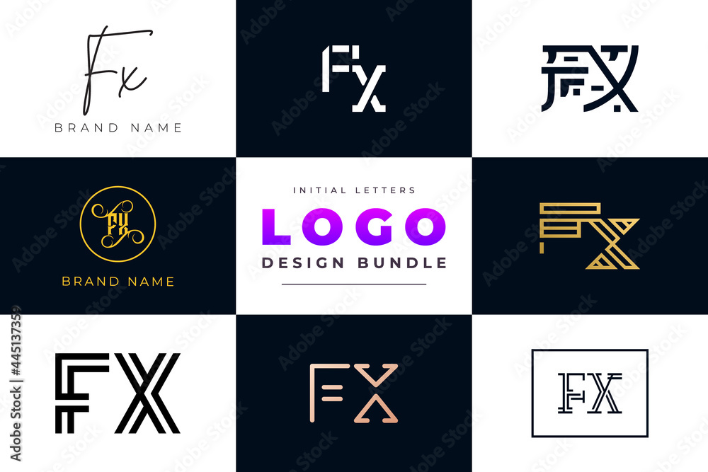 Set of collection Initial Letters FX Logo Design.