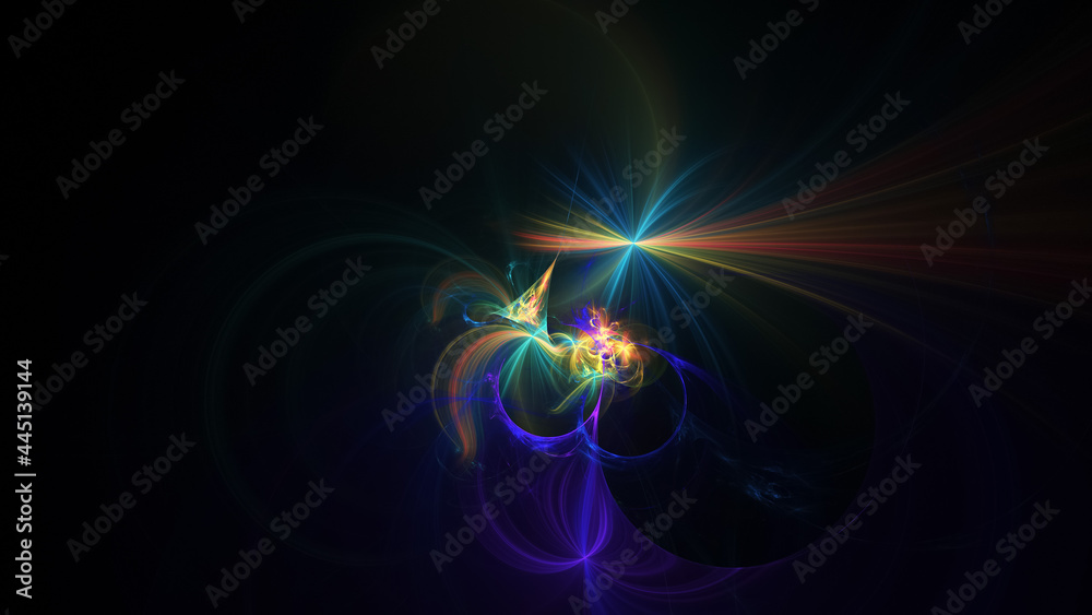 Abstract colorful orange and blue fiery shapes. Fantasy light background. Digital fractal art. 3d rendering.