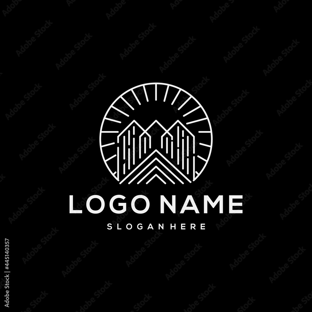 Obraz premium simple and modern line art and building logo design template