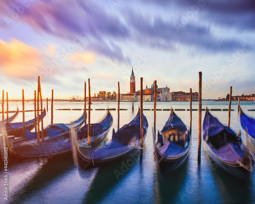  Venedig, San Giorgio Maggiore with a view of gandolas at magical sunrise