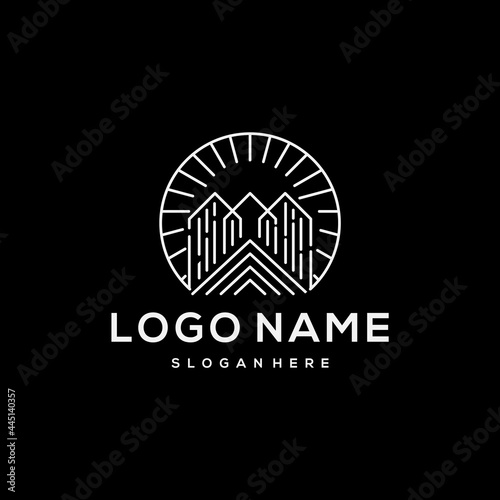 simple and modern line art and building logo design template