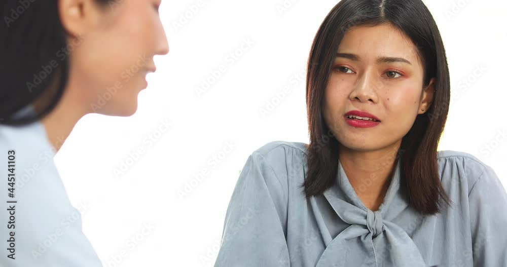 Asian businesswoman working and talking at home office. Asian businesswoman working and talking at home office.