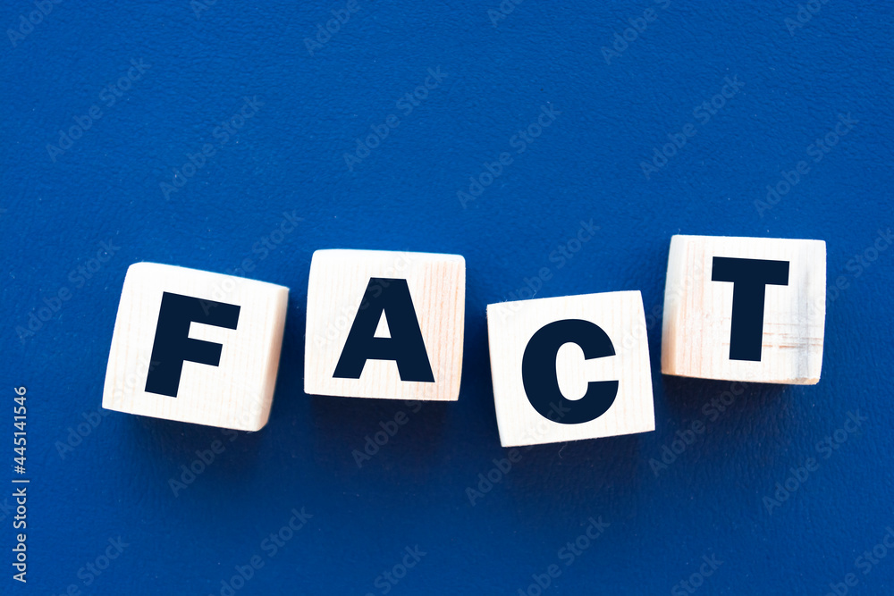 Obraz premium FACT word made with wooden blocks isolated on blue background