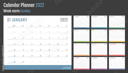 2022 year calendar, calendar design for 2022 starts sunday