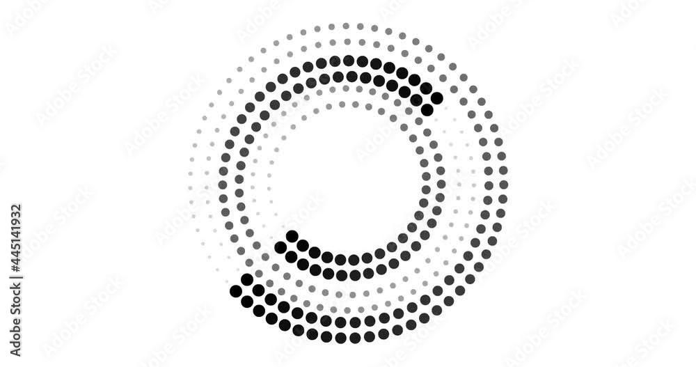 halftone dotted circle rotating. abstract dot round half tone spinning elements