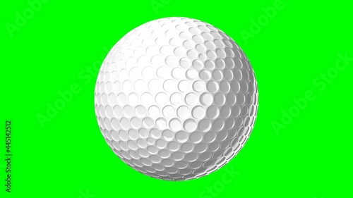 White golf ball isolated on green chroma key background. 3d illustration for background. 