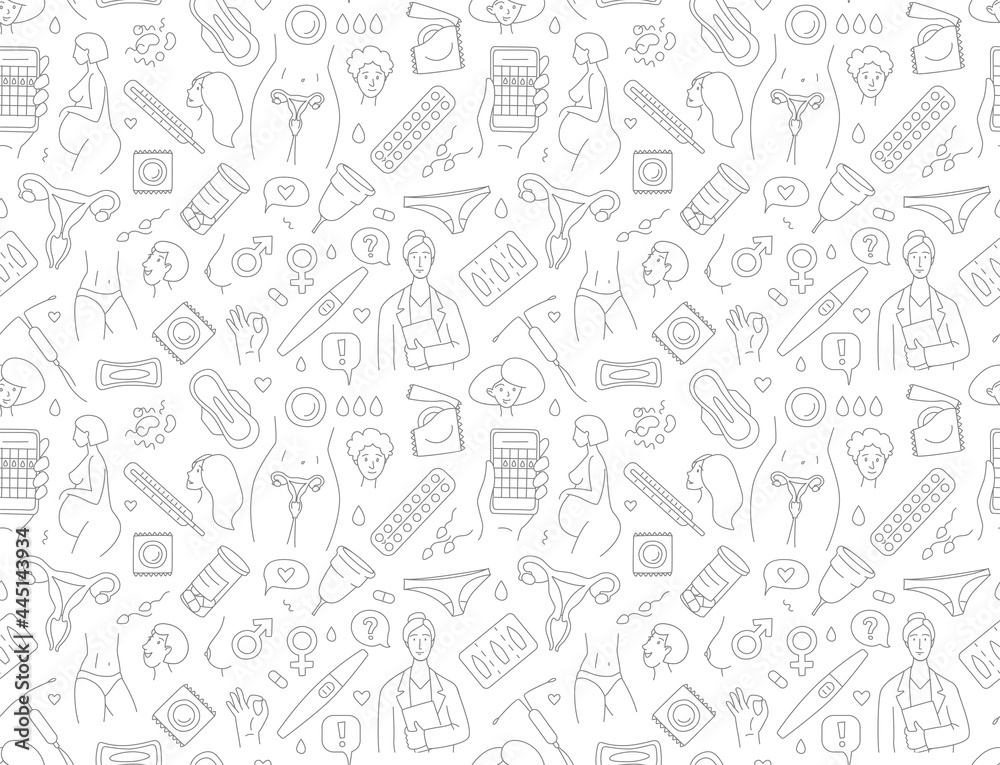 Women health, hygiene and contraception seamless background pattern.