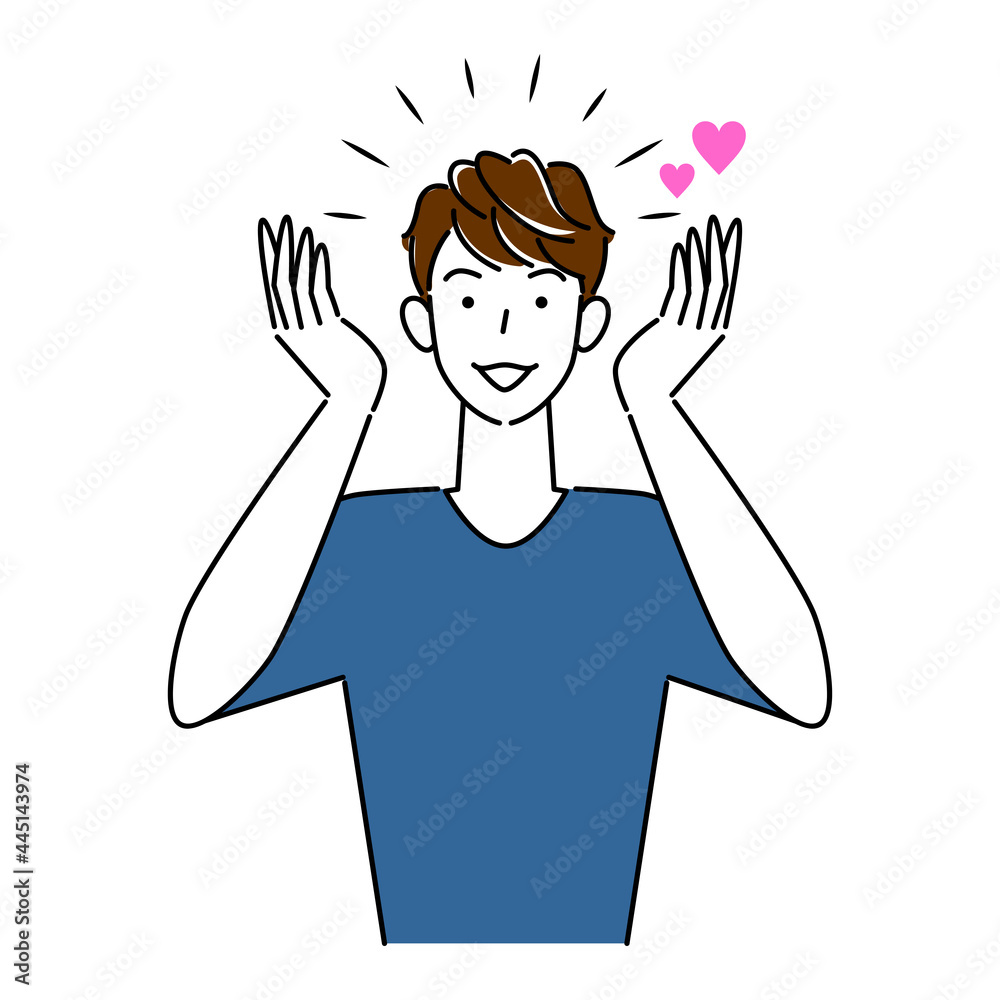 様々なヘアケア対策を施した結果に満足し喜んでいる笑顔の可愛い男性 イラスト シンプル ベクター Hair Care A Man With A Pretty Smile Satisfied And Happy With The Results Of Various Hair Care Measures Simple Illustration Vector Stock Vector Adobe Stock