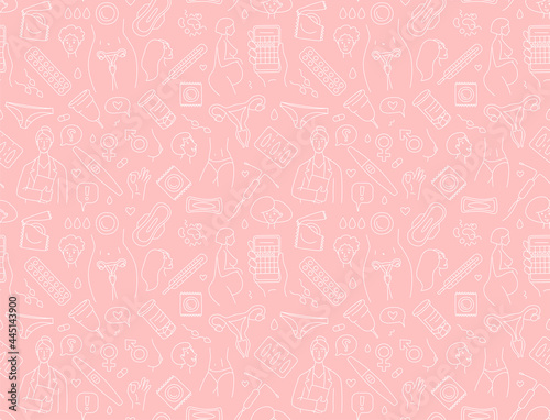 Women health, hygiene and contraception seamless background pattern.