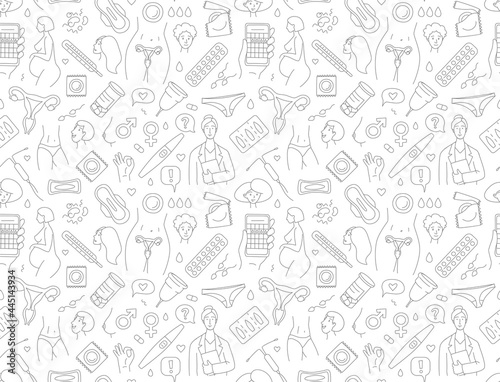 Women health  hygiene and contraception seamless background pattern.