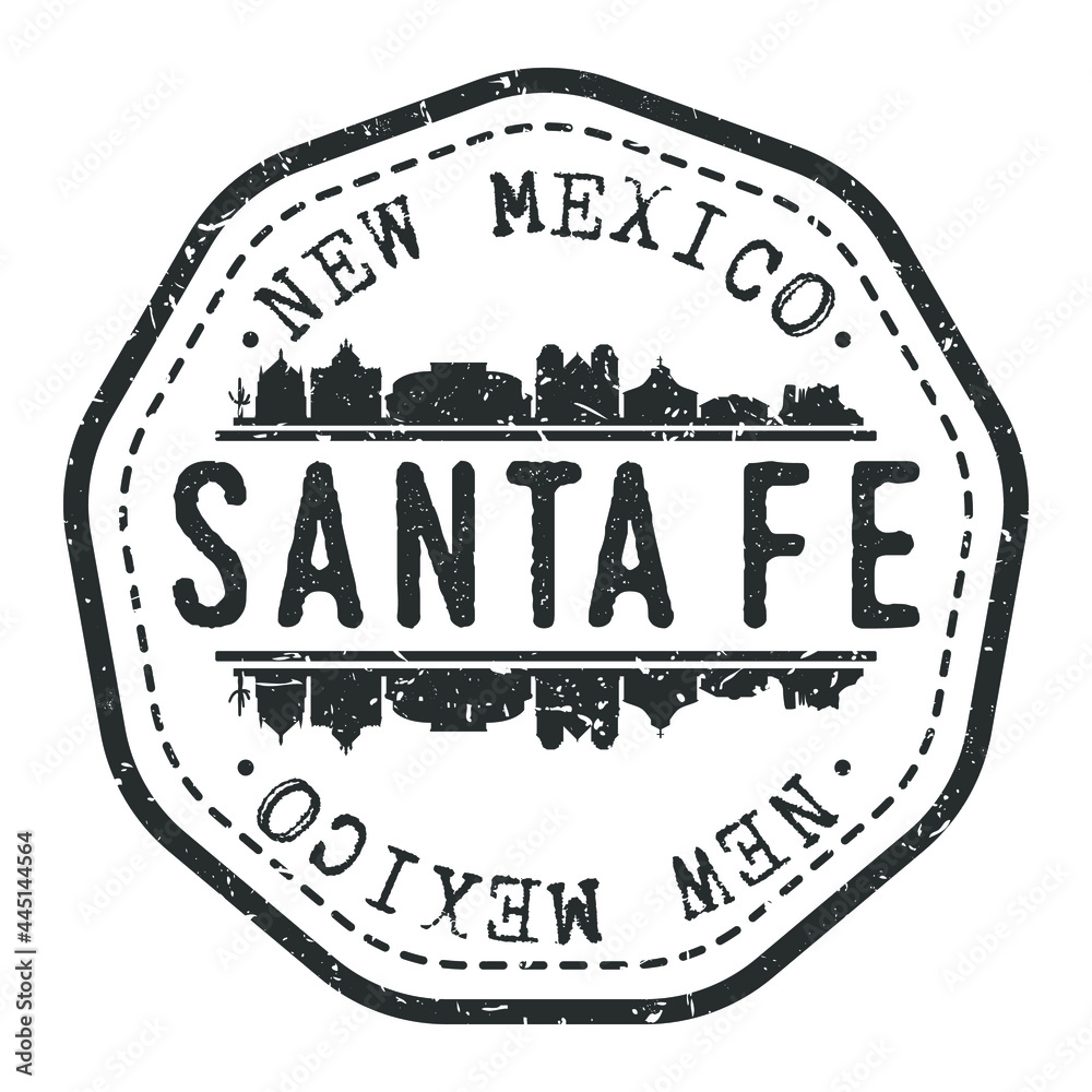 Obraz premium Santa Fe, NM, USA Stamp Skyline Postmark. Silhouette Postal Passport. City Round Vector Icon. Vintage Postage Design.