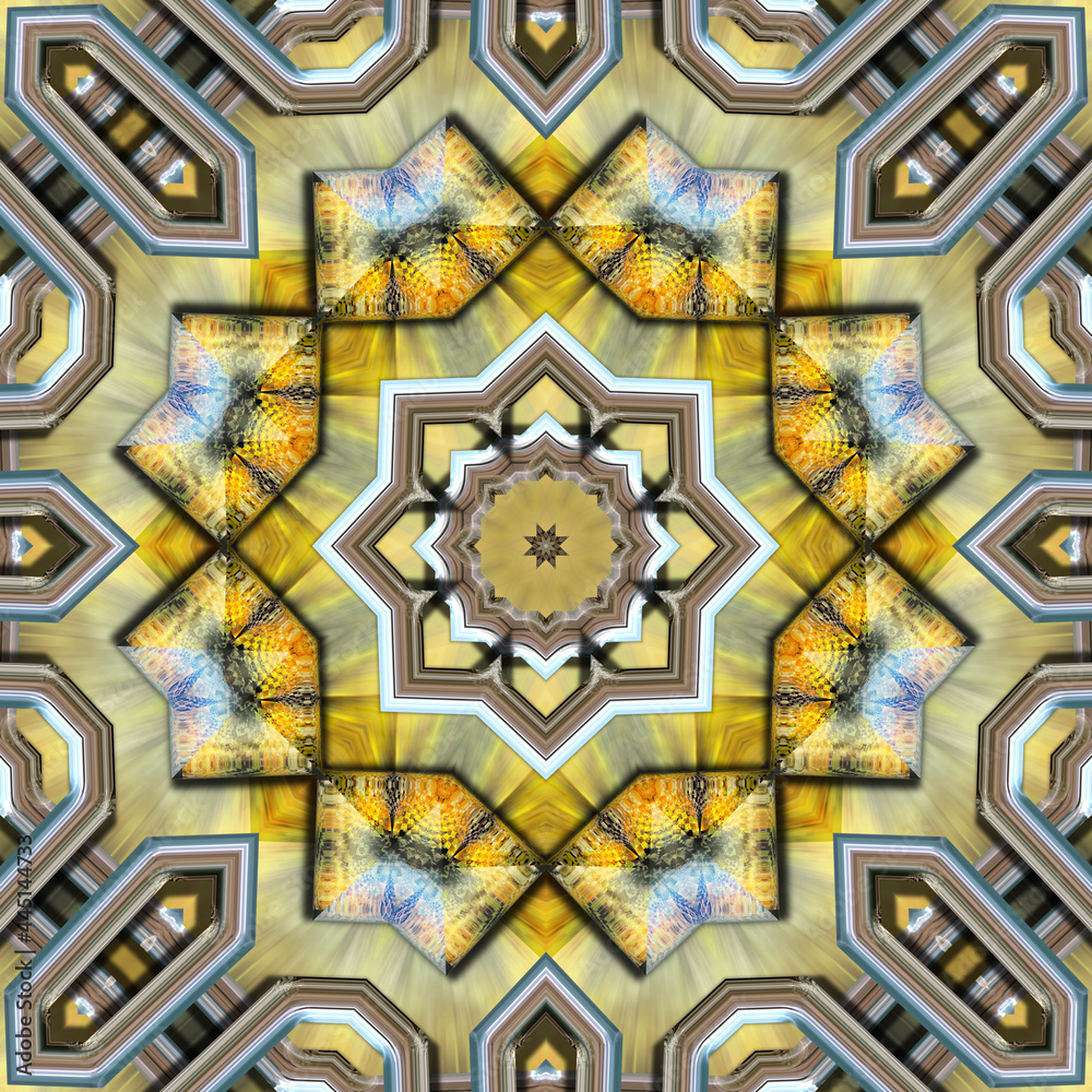 3D render illustration of colorfull kaleidoscope background tile