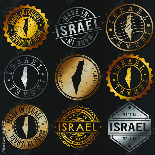 Israel Business Metal Stamps. Gold Made In Product Seal. National Logo Icon. Symbol Design Insignia Country.